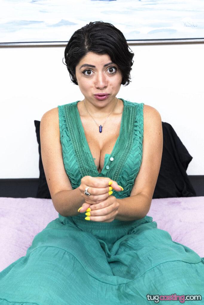 Daya Dare in a sexy green dress as she jerks a cock